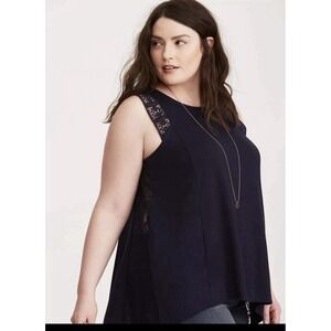 Torrid Size 1 Women's Navy Blue Crochet‎ Trim Split Back Tank Top Boho